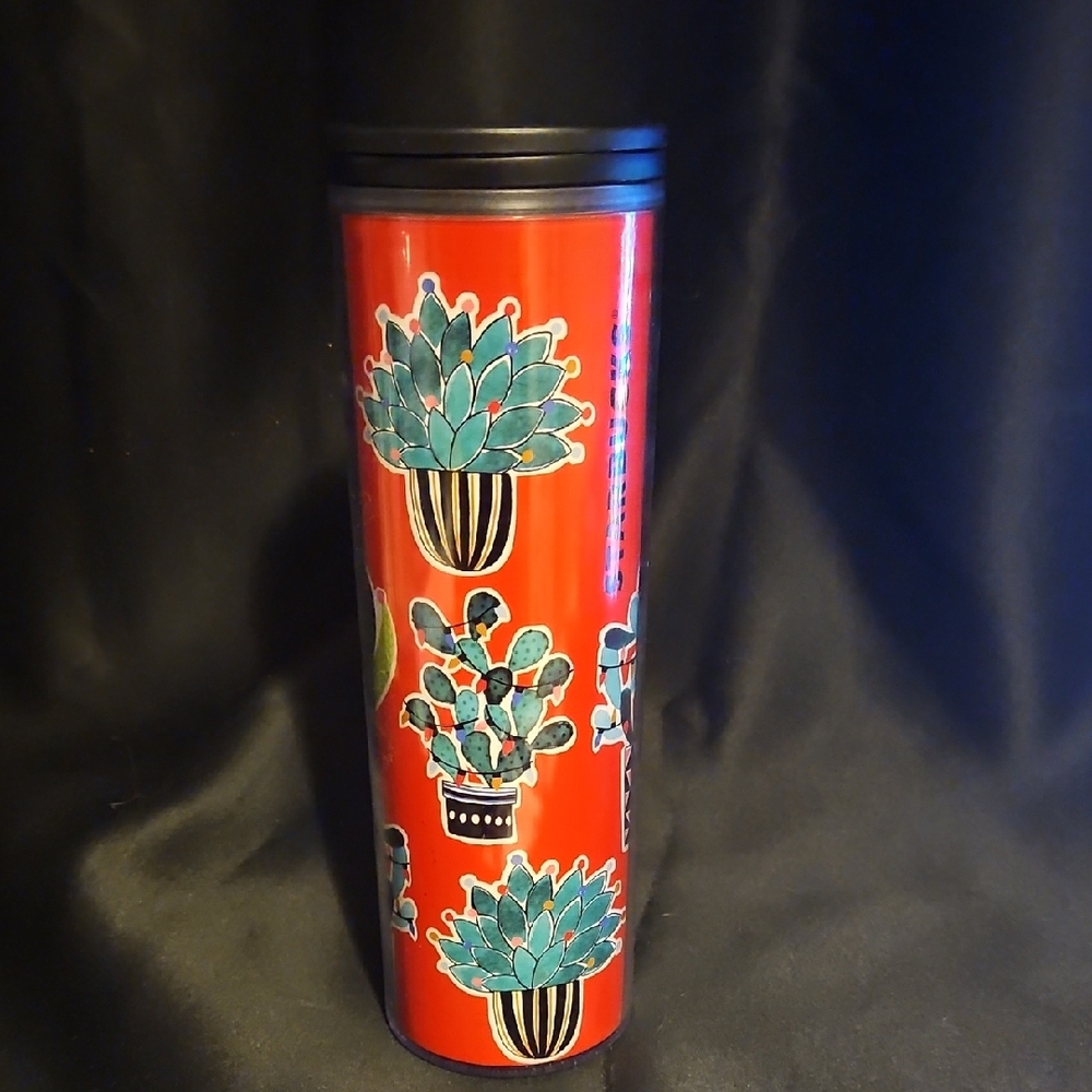 STARBUCKS RETIRED 2017 Holiday Coffee Tumbler Cactus / Plants 16oz
